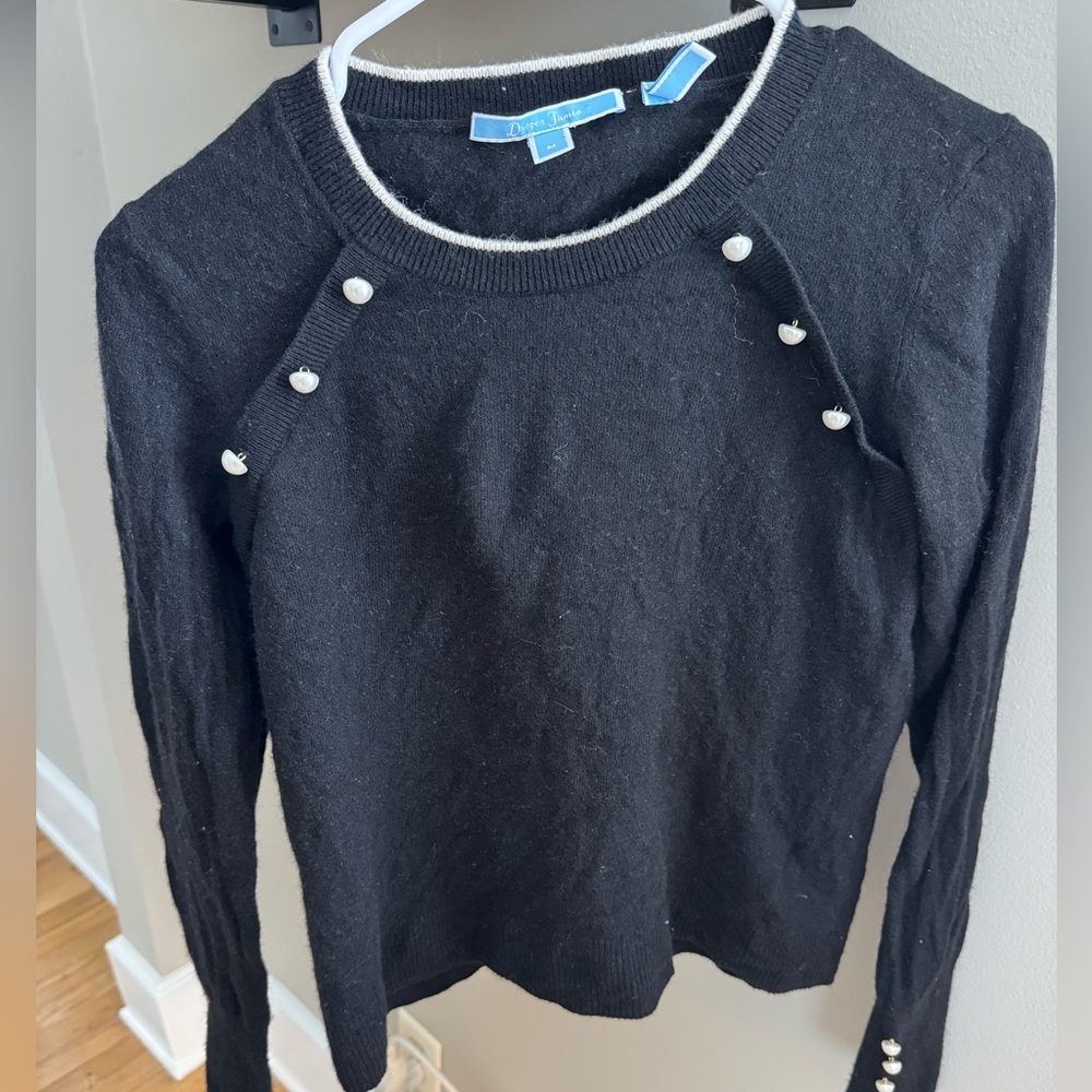 Draper James Black Sweater with Pearl Accents